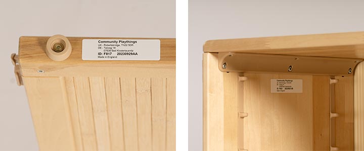 Ein Paneel und ein Regal, auf denen jeweils der Aufkleber mit der Identifikationsnummer zu sehen ist