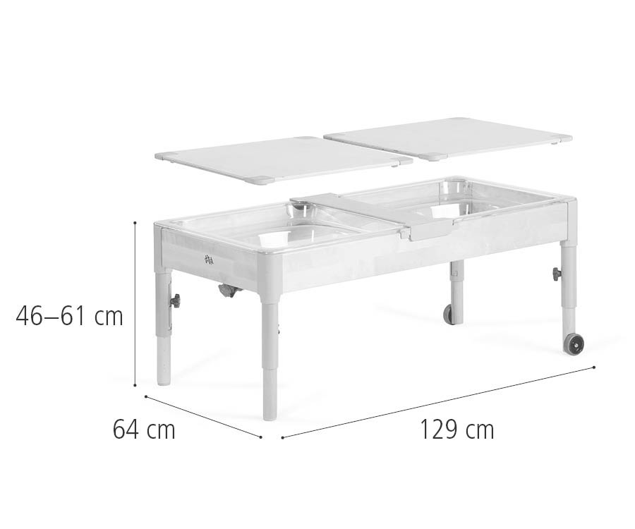 Abmessungen des großen Sand- und Wassertisches mit klaren Doppelwannen