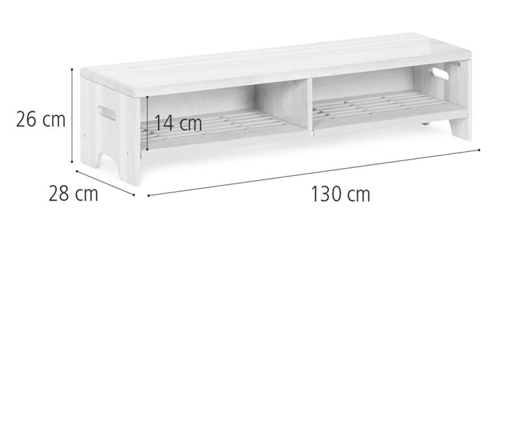 Abmessungen der Garderobenbank Krippe 130 cm