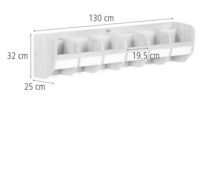Abmessungen der Garderobenablage mit Haken 6, 130 cm