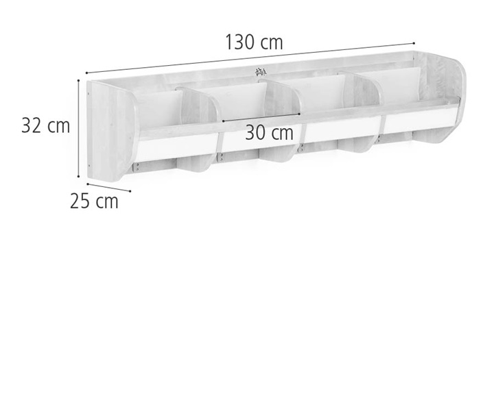 Abmessungen der Premium Garderobenablage mit Haken 4, 130 cm