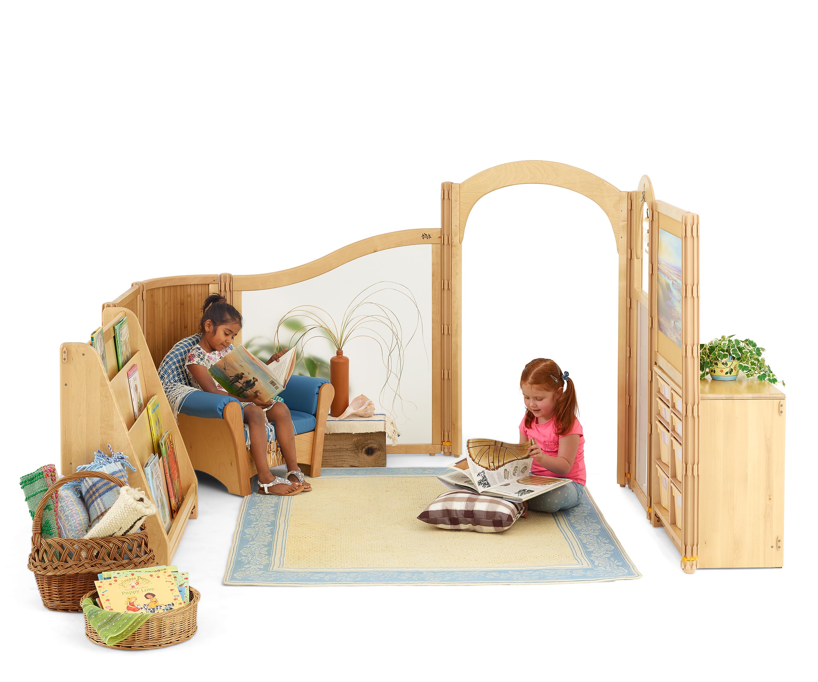 Two children playing with rock bugs in a quite corner