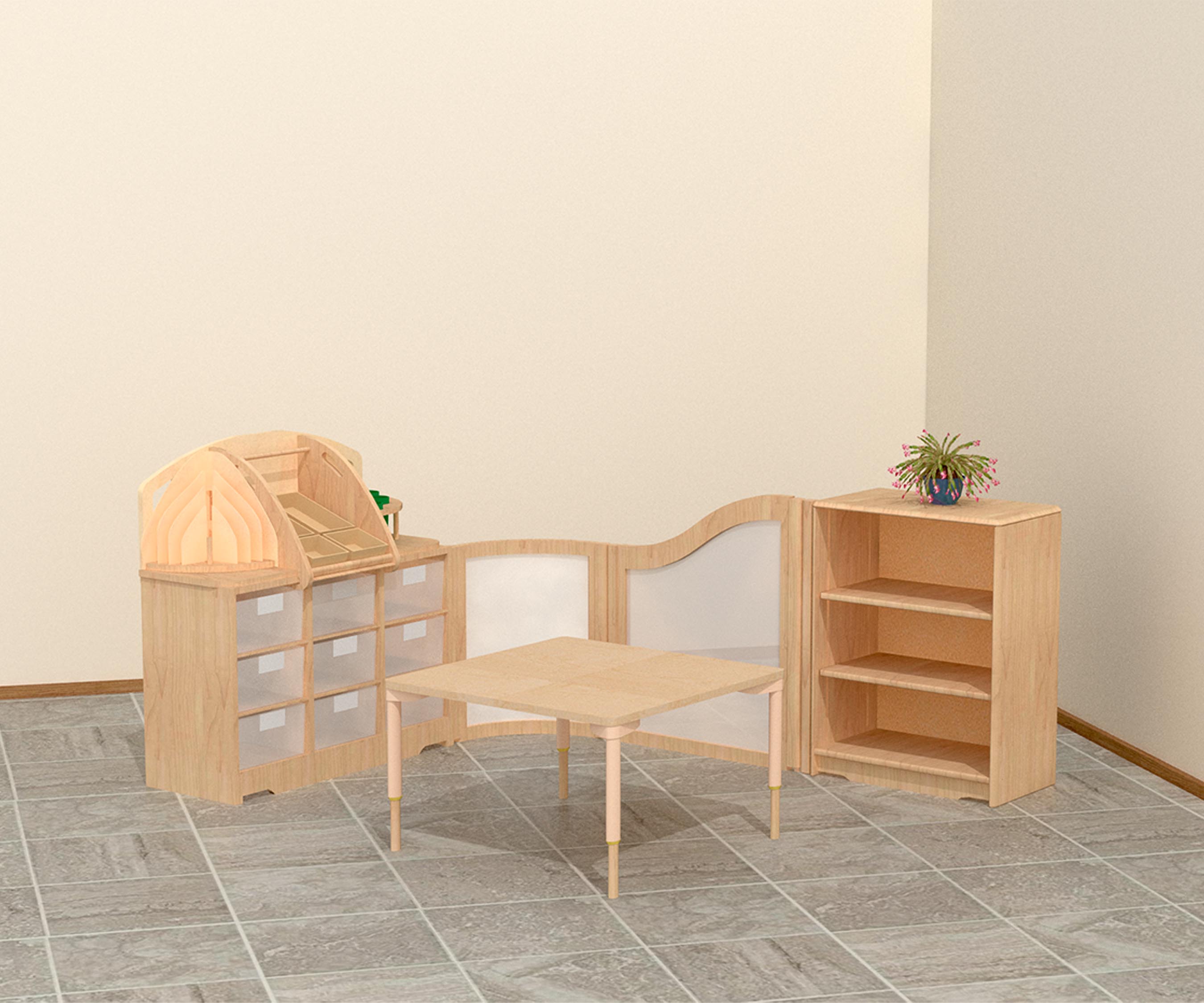 Beautiful solid wood art and creative area with art storage and table.