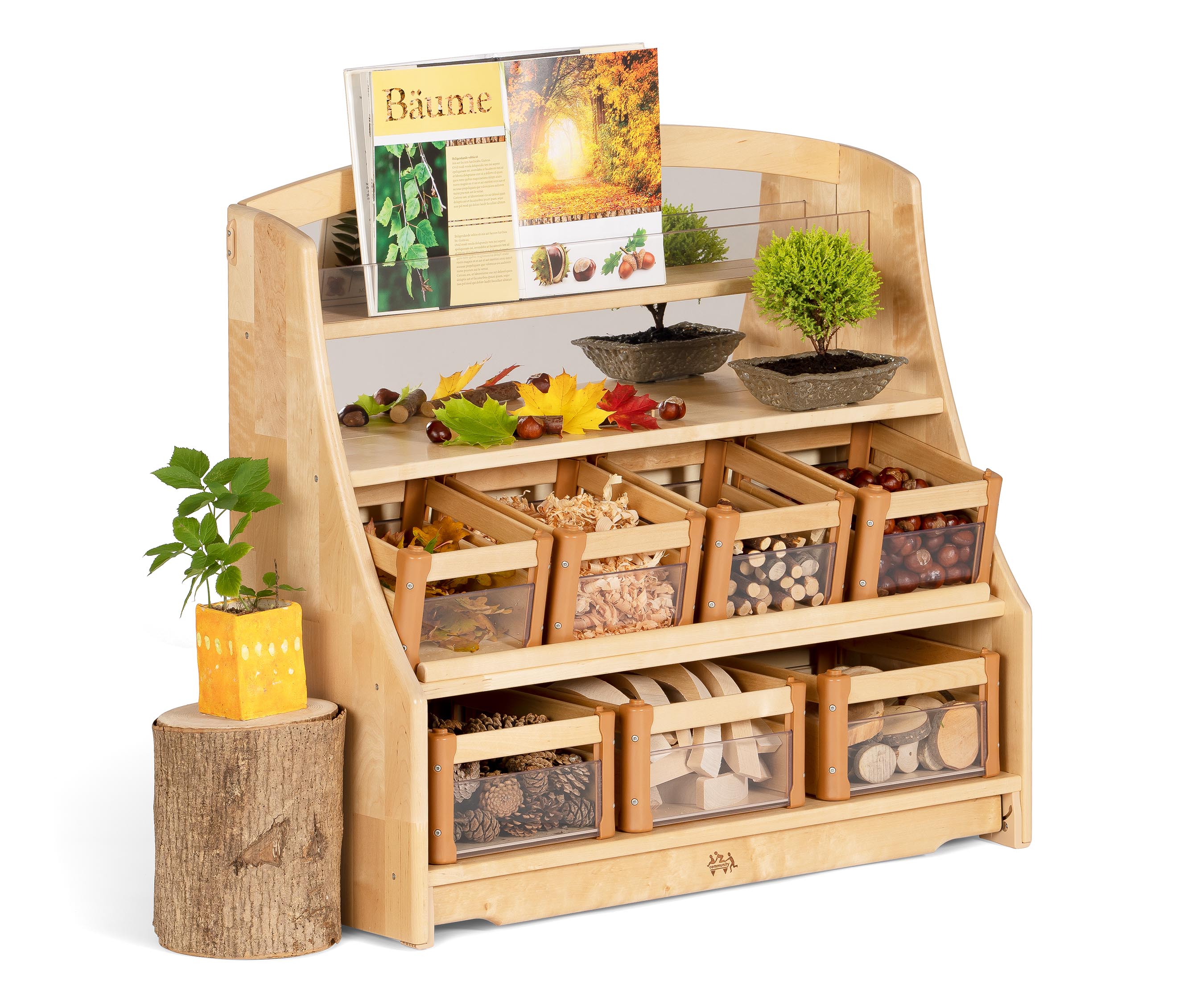 Display shelf with natural materials