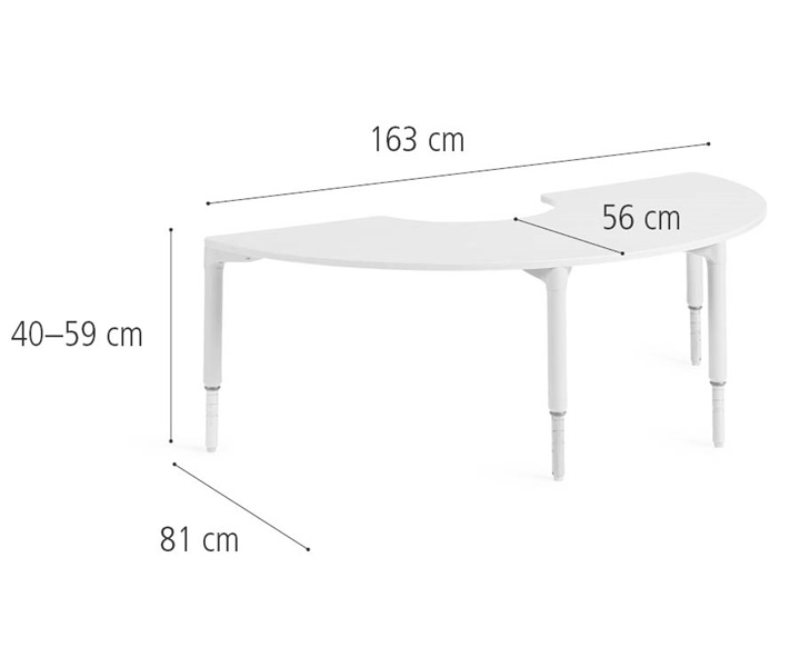 D333 163 cm Half circle table, medium dimensions