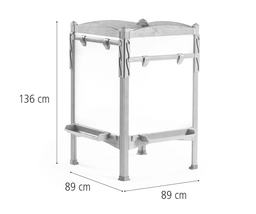 W503 Outlast Staffelei-Insel mit Maßen dargestellt