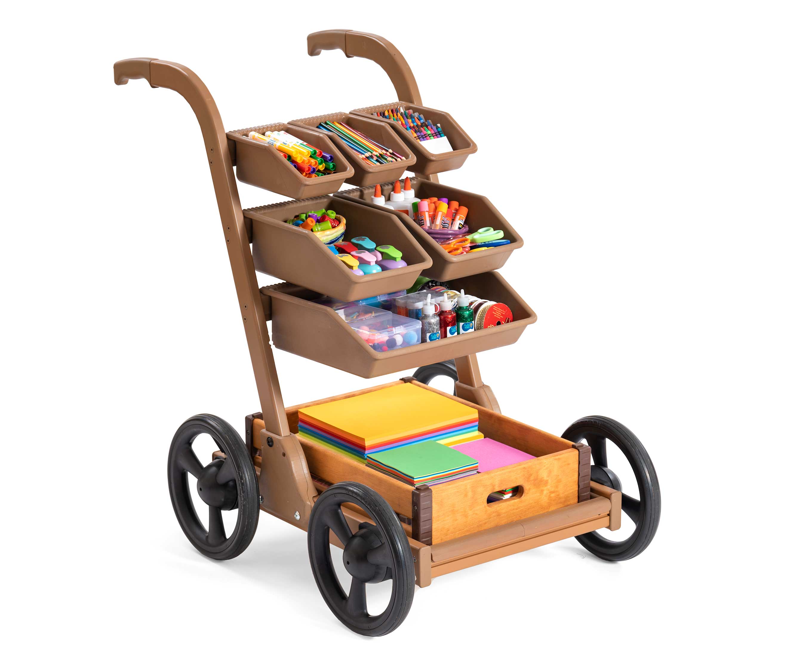 Ein Outdoor-Kunstwagen voller Bastelutensilien und Materialien.