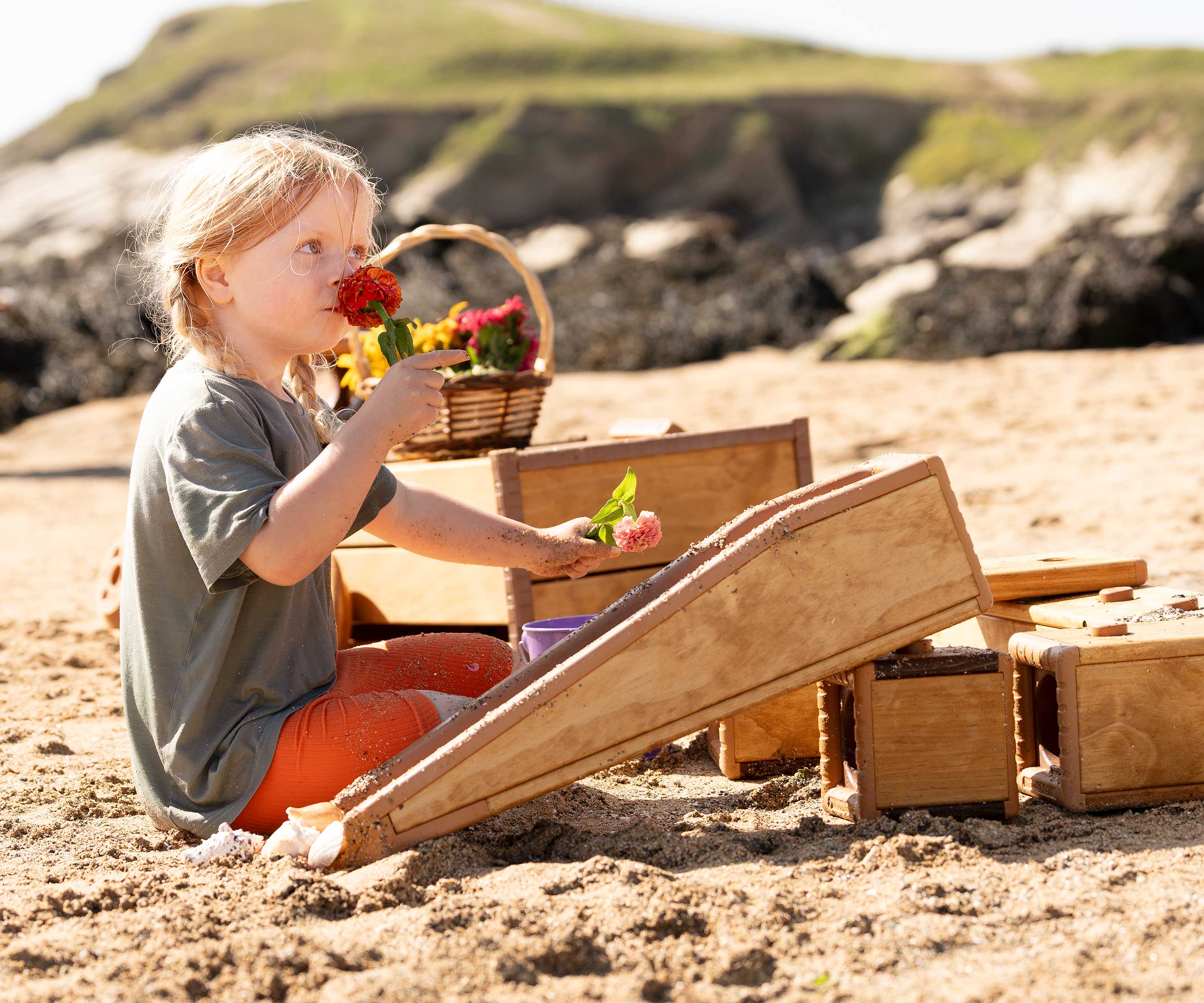 Beach girl and flowers