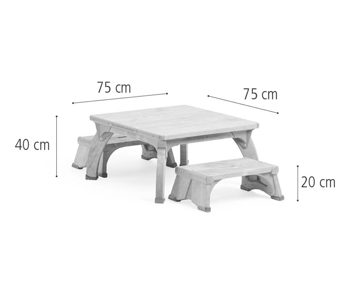 W343 Low square play table set dimensions