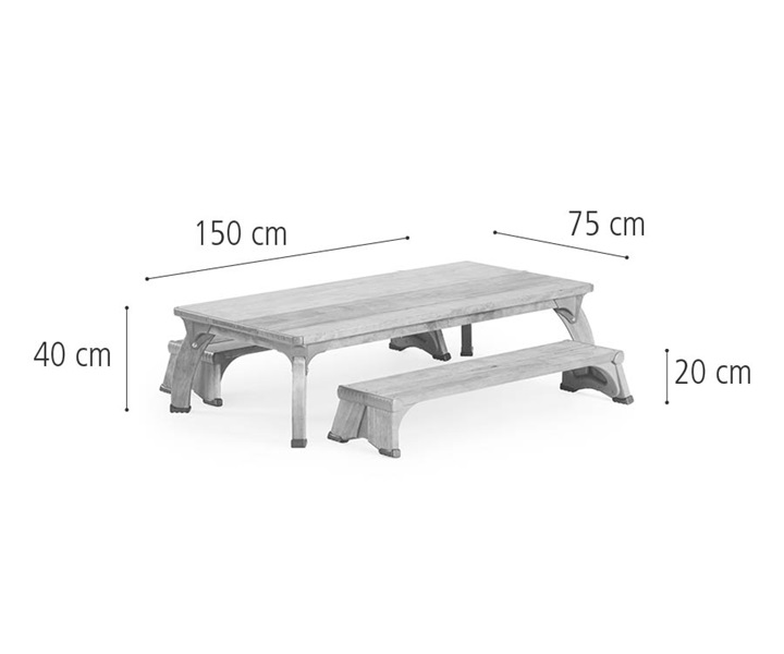 W353 Low rectangular play table set dimensions