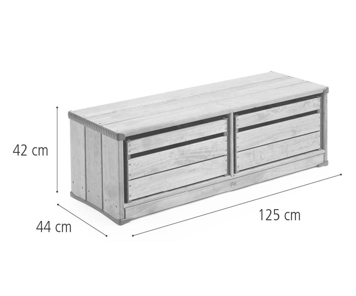 W332 Outlast storage bench with two crates dimensions