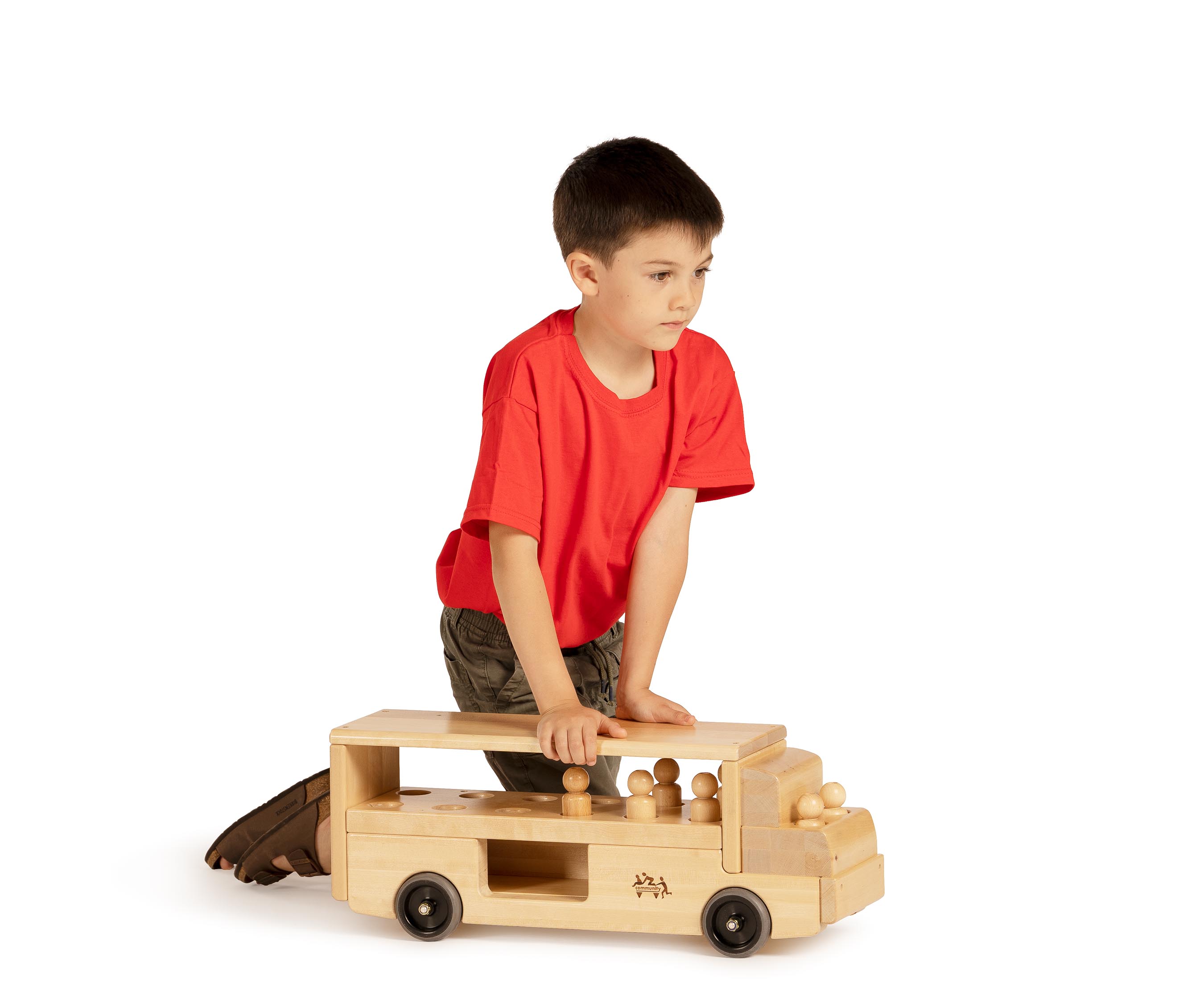 red shirt boy with lorry