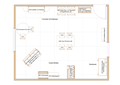 Zweidimensionaler Raumplan eines Ateliers oder einer Lernwerkstatt f&#252;r Kinder
