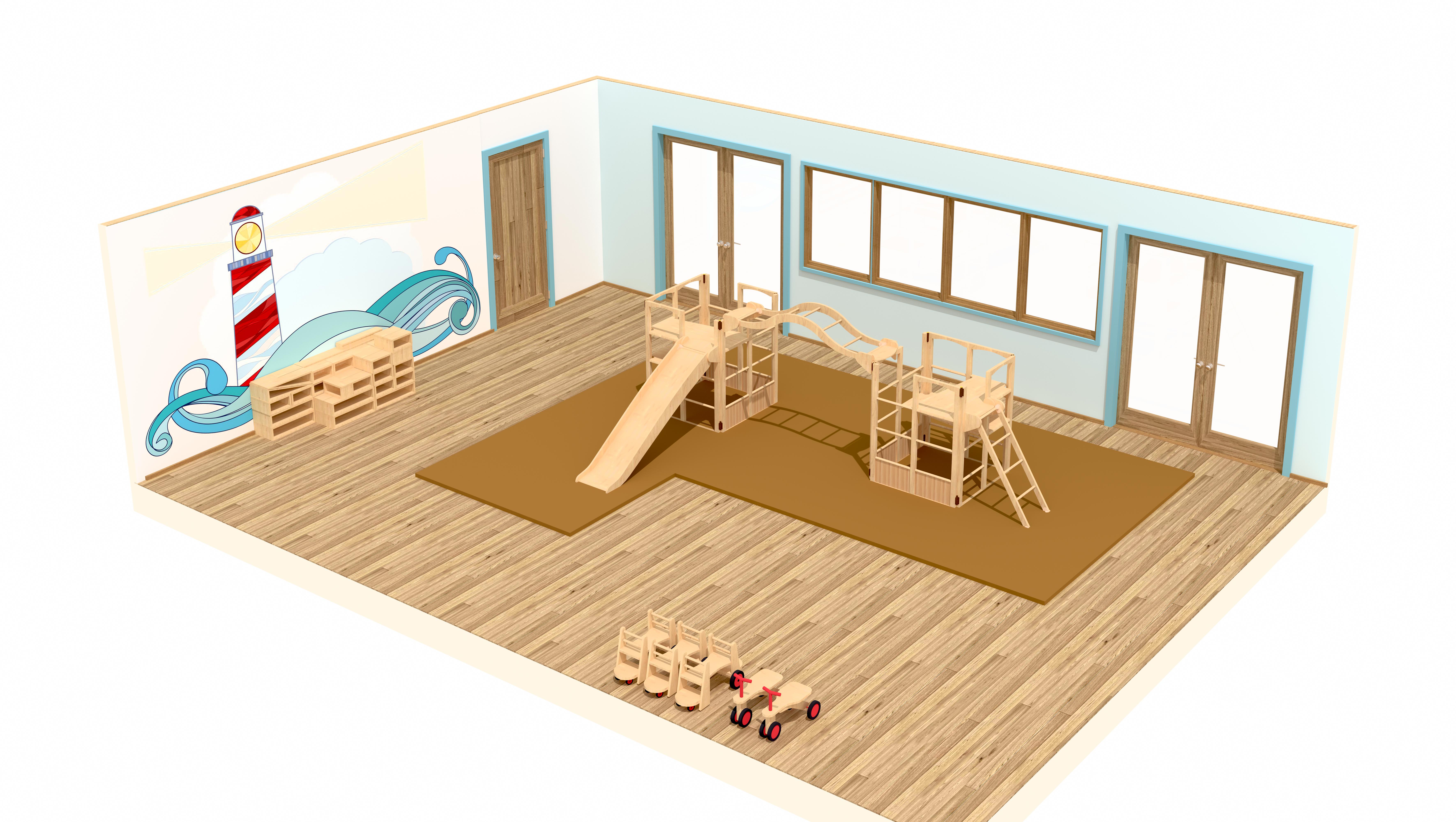 Dreidimensionaler Raumplan eines Bewegungsraumes