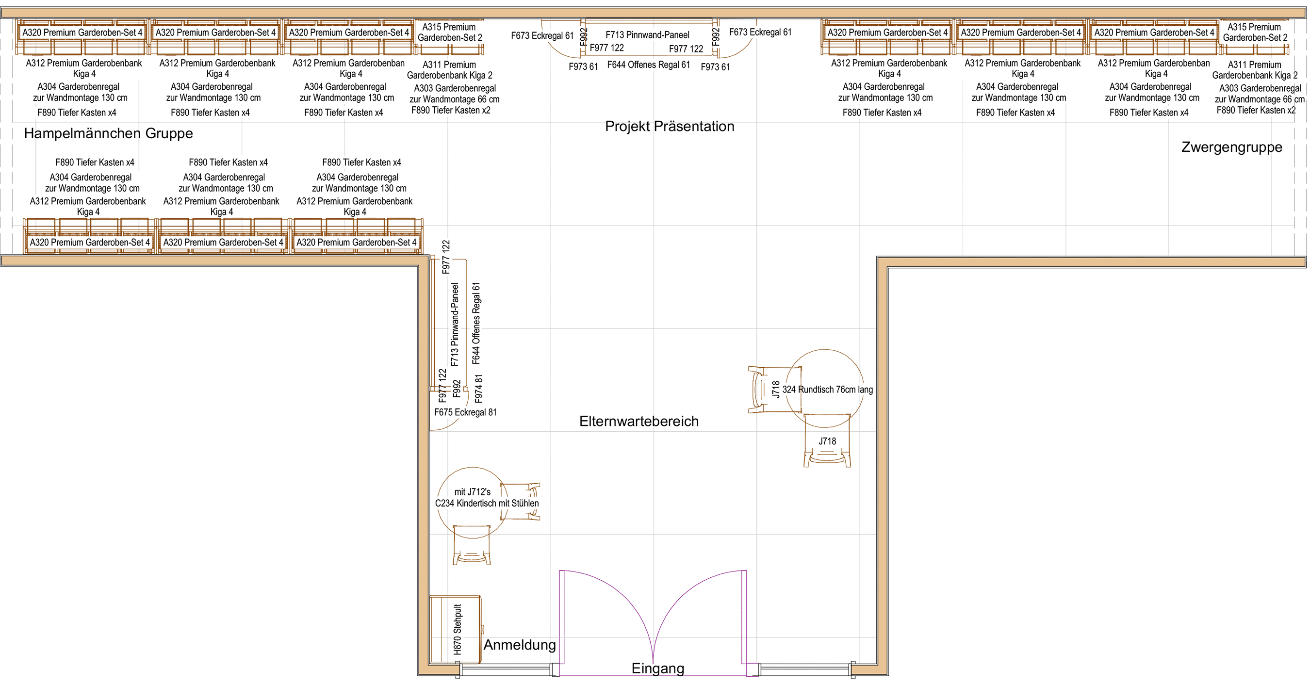 Zweidimensionaler Grundriss eines Willkommensbereichs im Stil einer Reggio Piazza