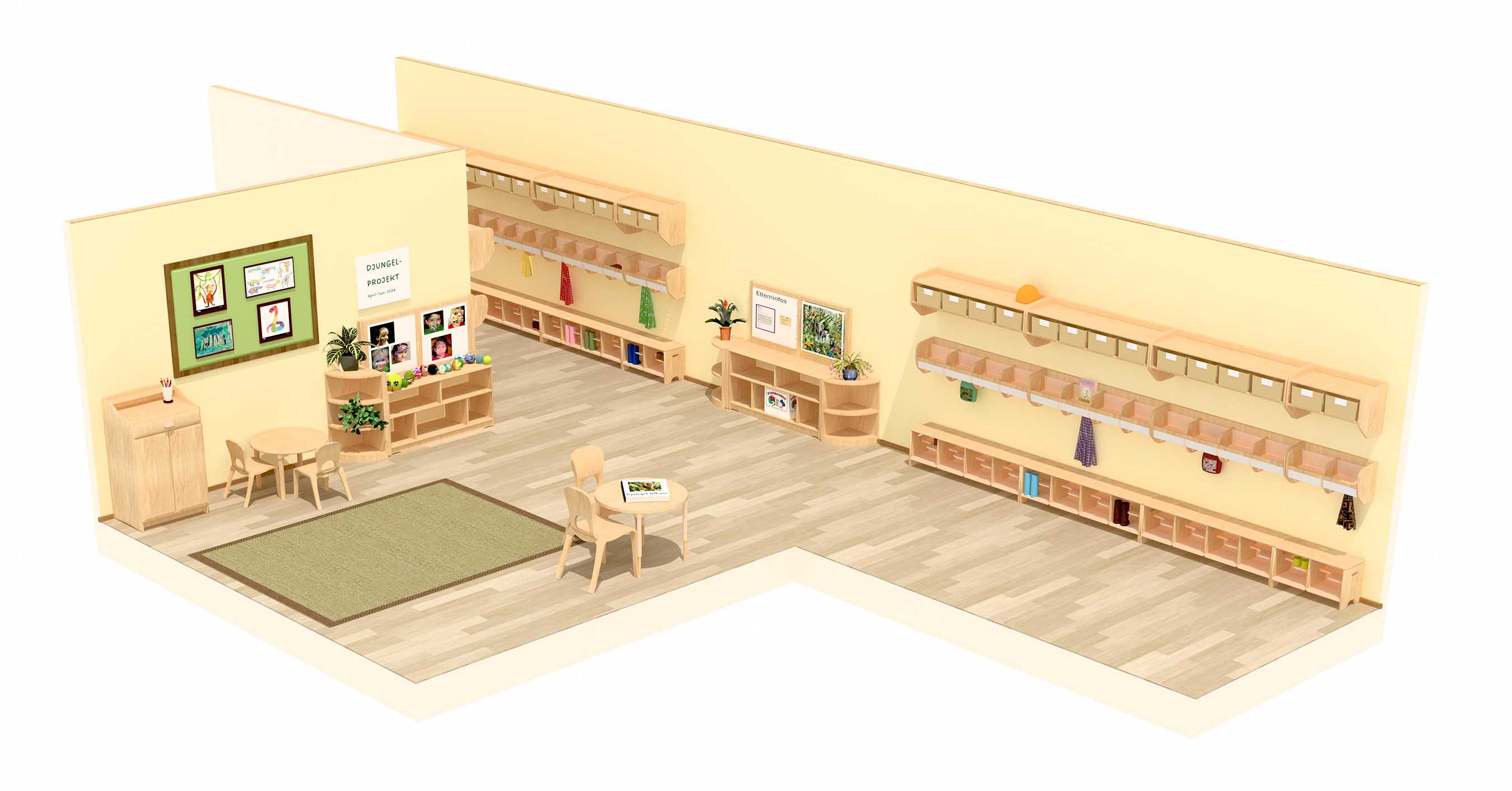 Dreidimensionaler Grundriss eines Willkommensbereichs im Stil einer Reggio Piazza