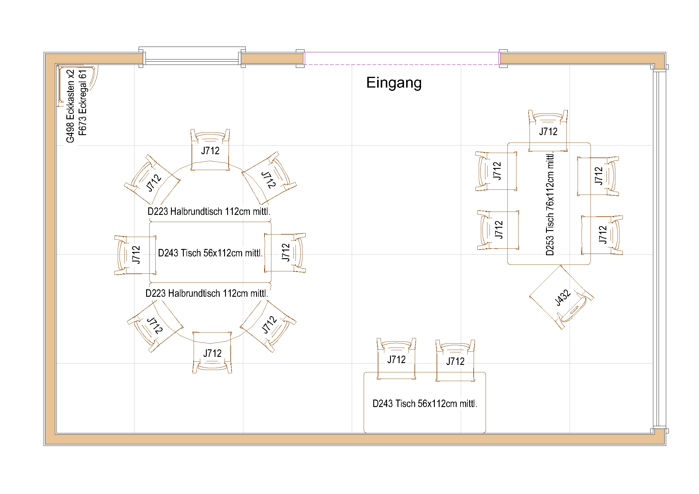 Zweidimensionaler Raumplan eines Essraums (A) für Kinder