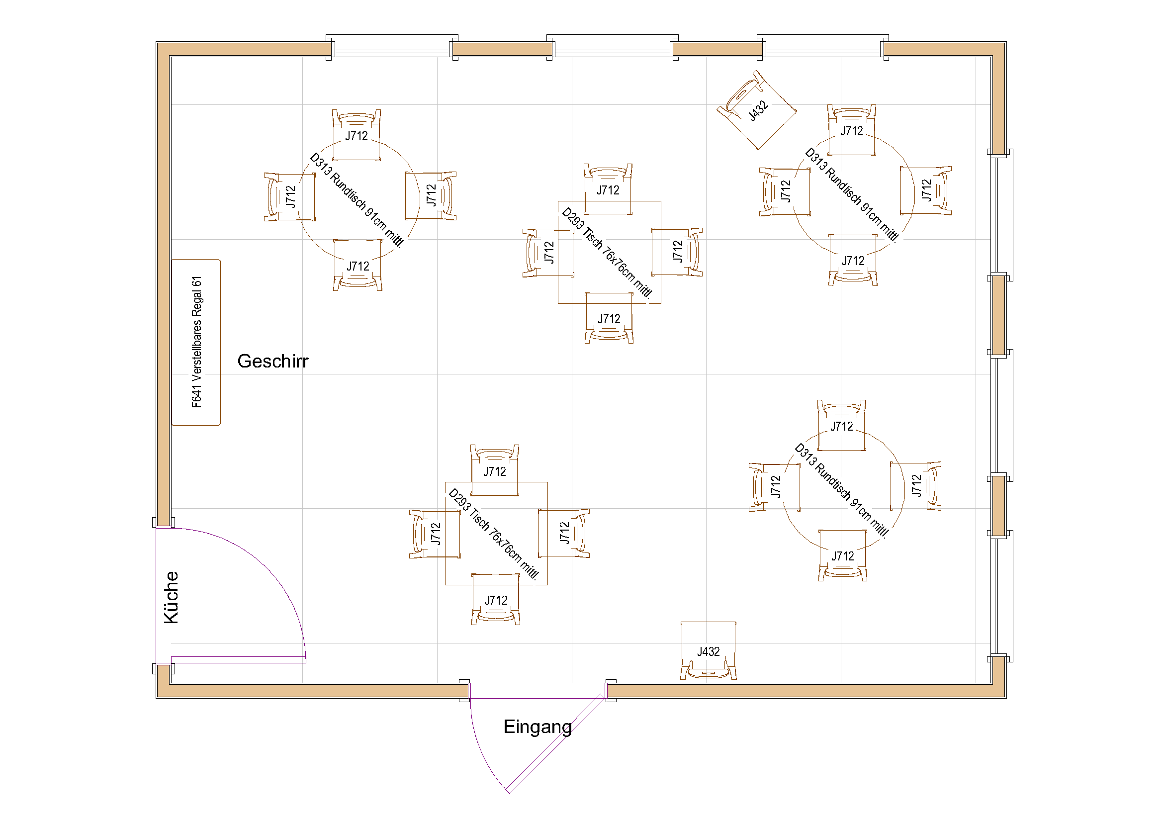 Zweidimensionaler Raumplan eines Essraums (B) für Kinder