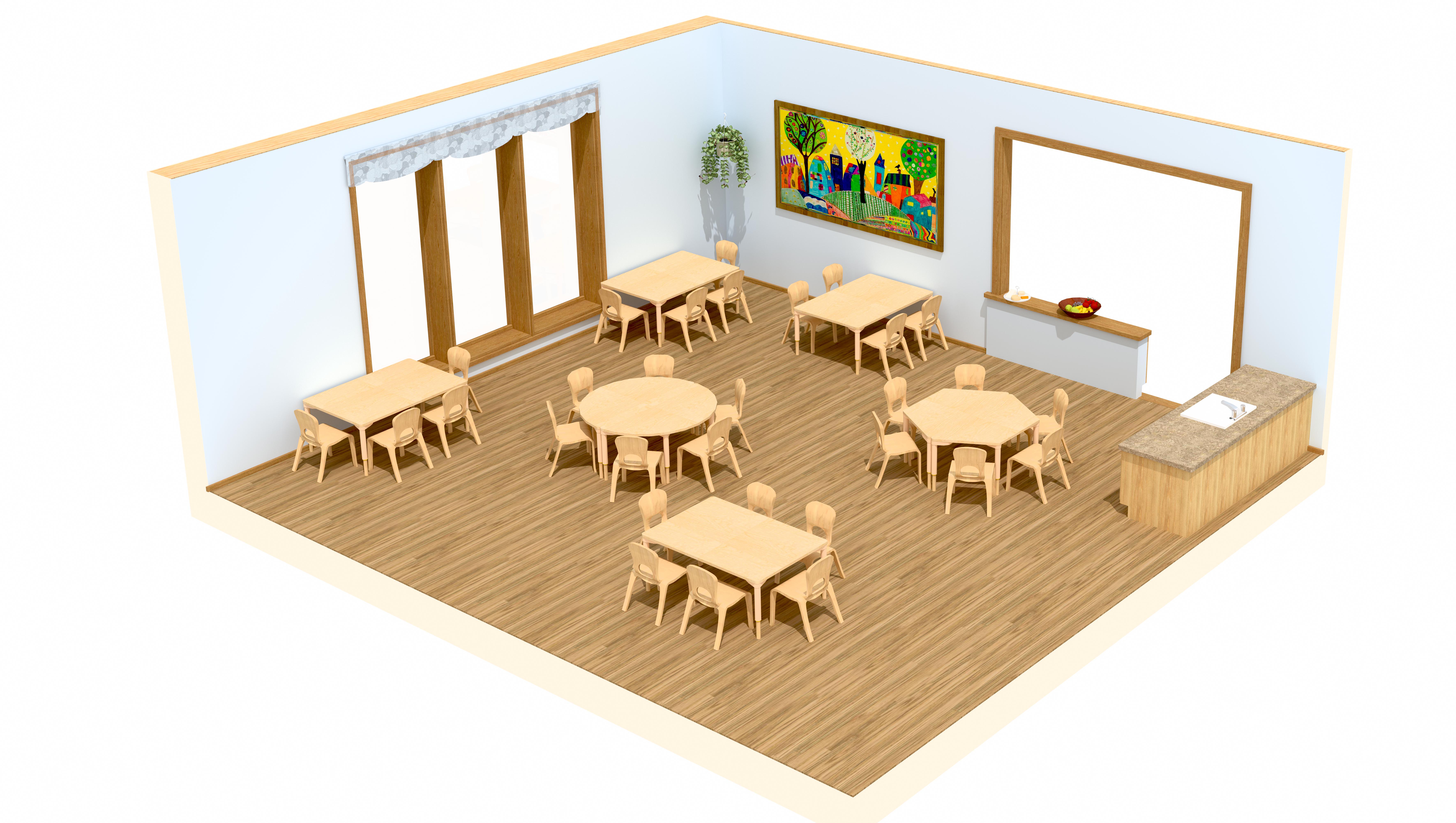 Dreidimensionaler Raumplan eines Essraums (C) für Kinder