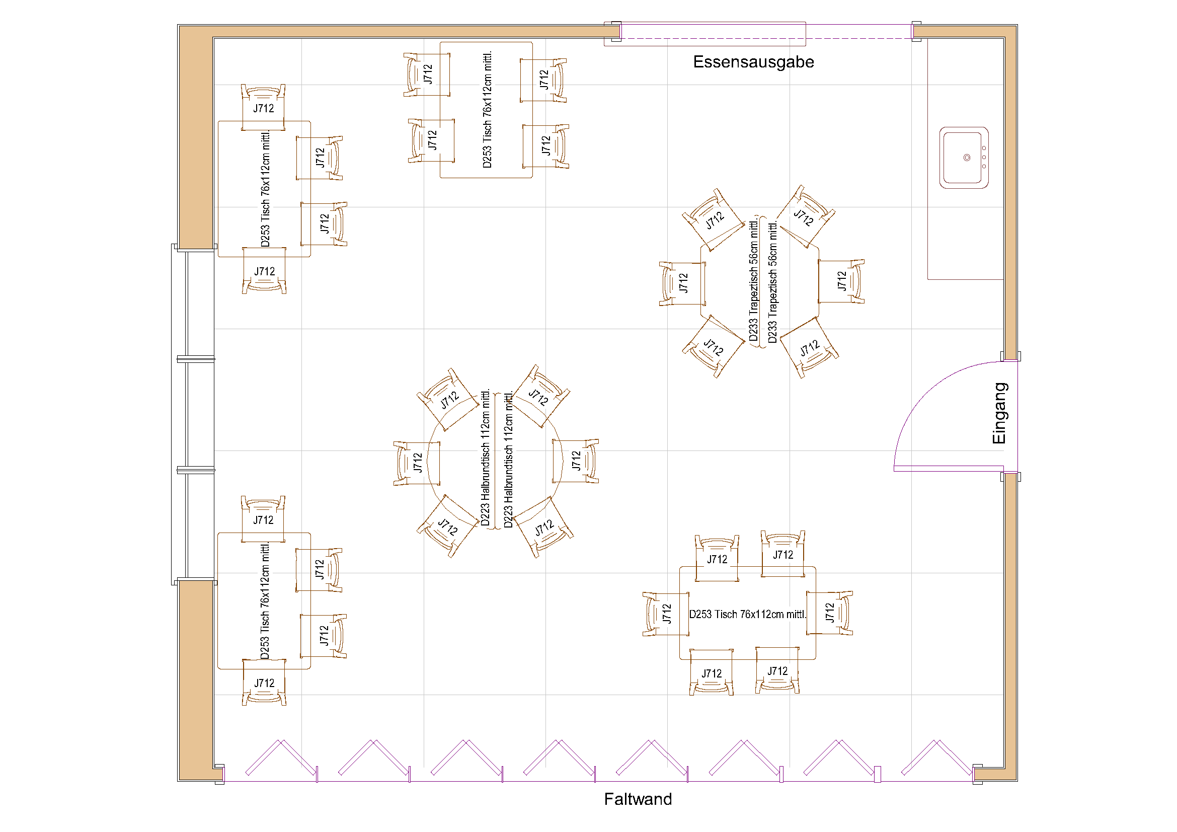 Zweidimensionaler Raumplan eines Essraums (C) für Kinder