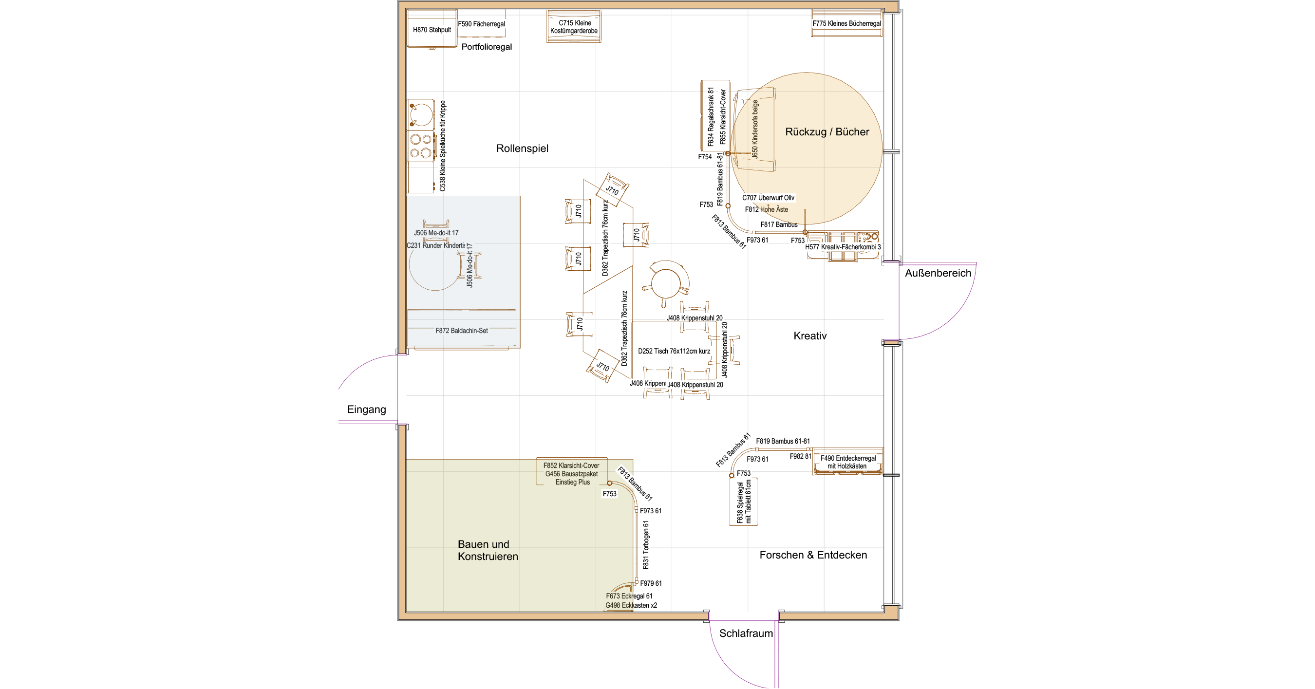 Zweidimensionaler Raumplan einer Kindertagesstätte