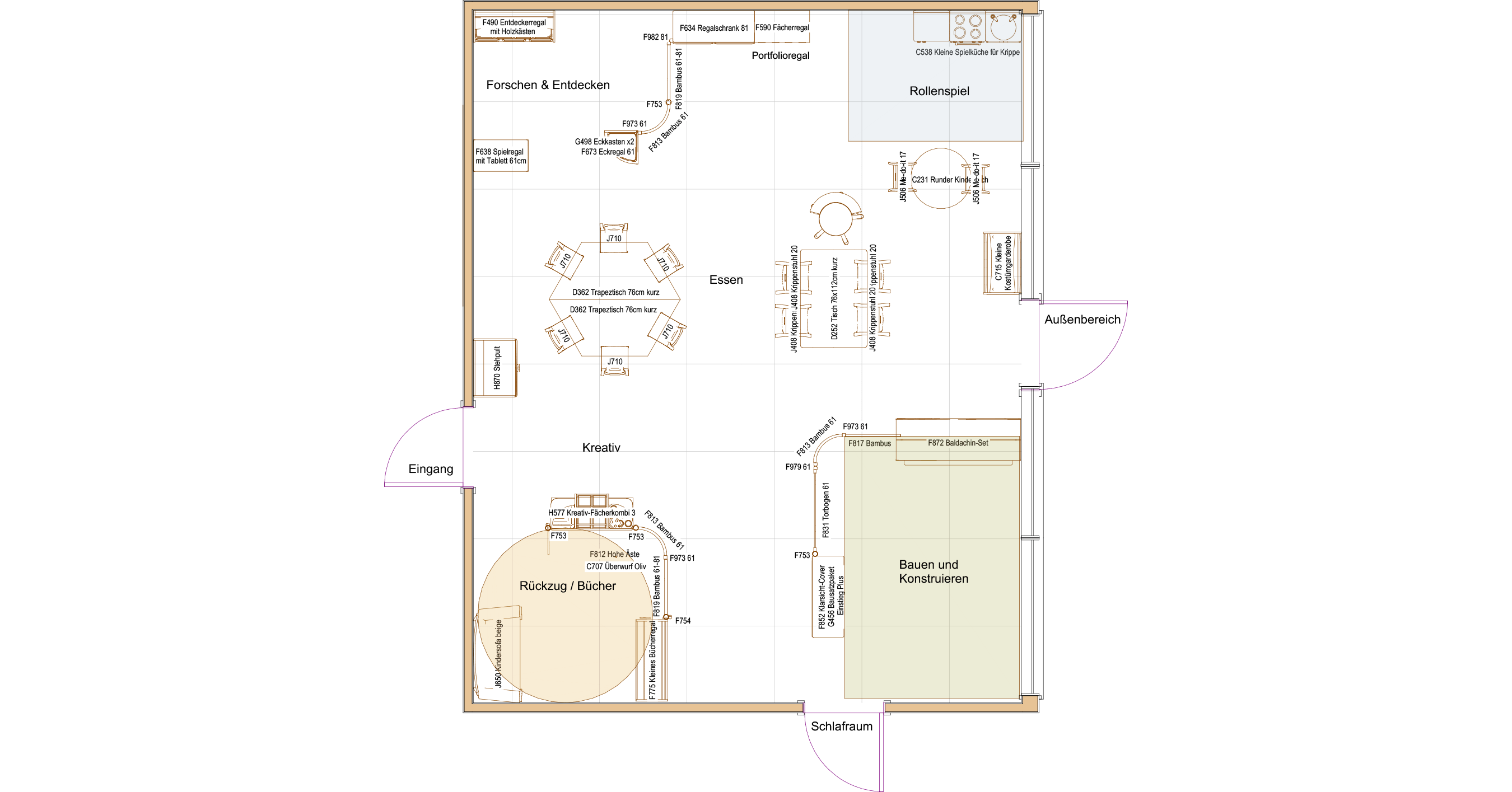 Zweidimensionaler Raumplan einer Kindertagesstätte