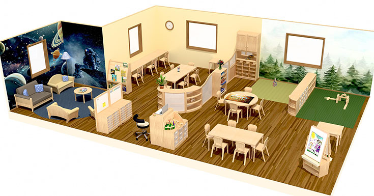 Vorschaubild: 3D-Grafik eines Hortraums für 20 Kinder von 6 bis 11 Jahren