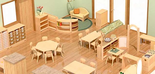 Desktop-Vorschaubild eines dreidimensionalen Raumplans eines Kindergartenraums (B)