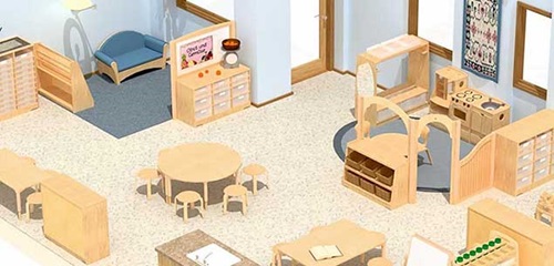 Desktop-Vorschaubild eines dreidimensionalen Raumplans eines Kindergartenraums (B)