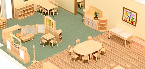 Desktop-Vorschaubild eines dreidimensionalen Raumplans eines Kindergartenraums (C)