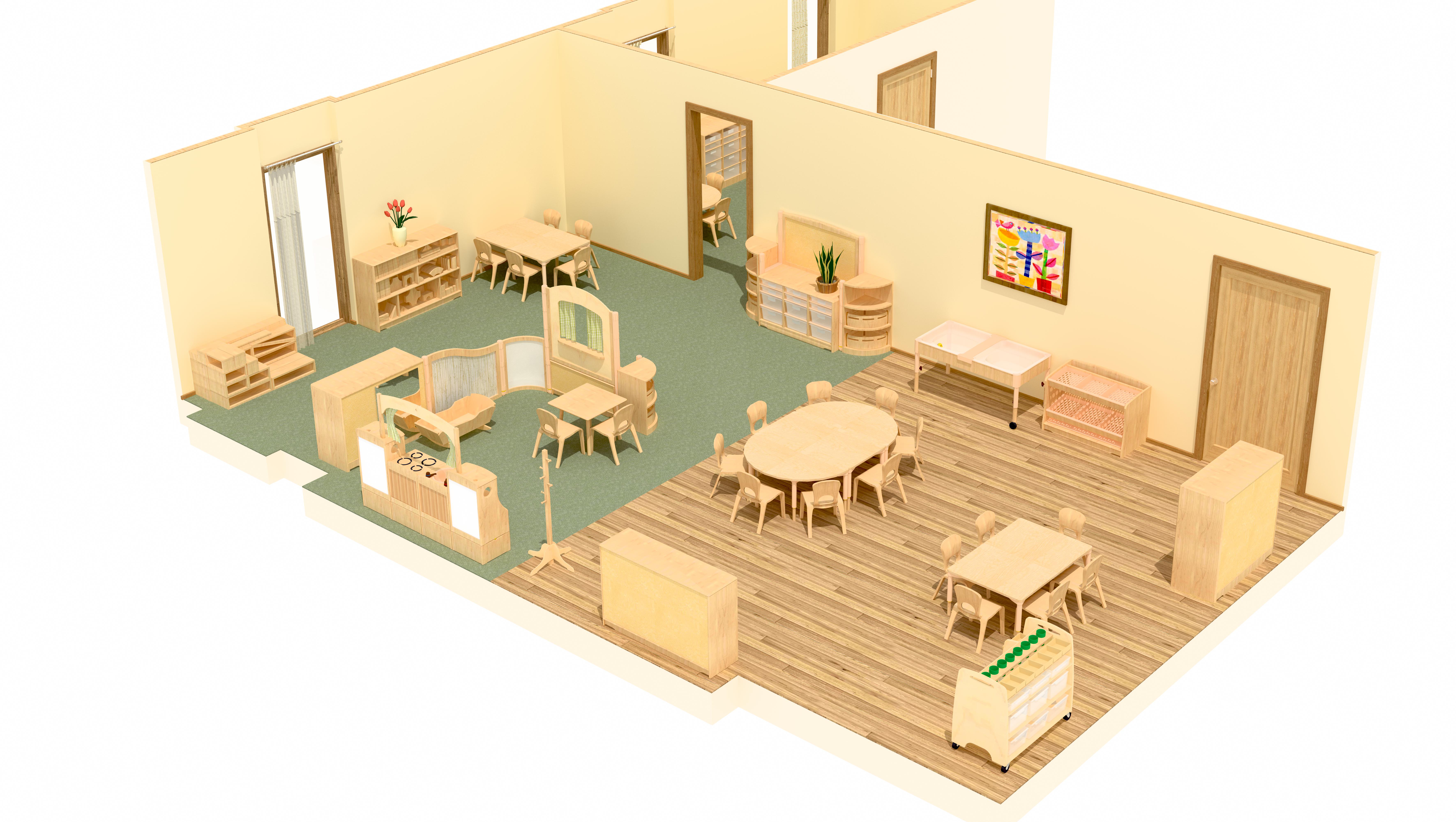 Dreidimensionaler Raumplan eines Kindergartenraums (C)