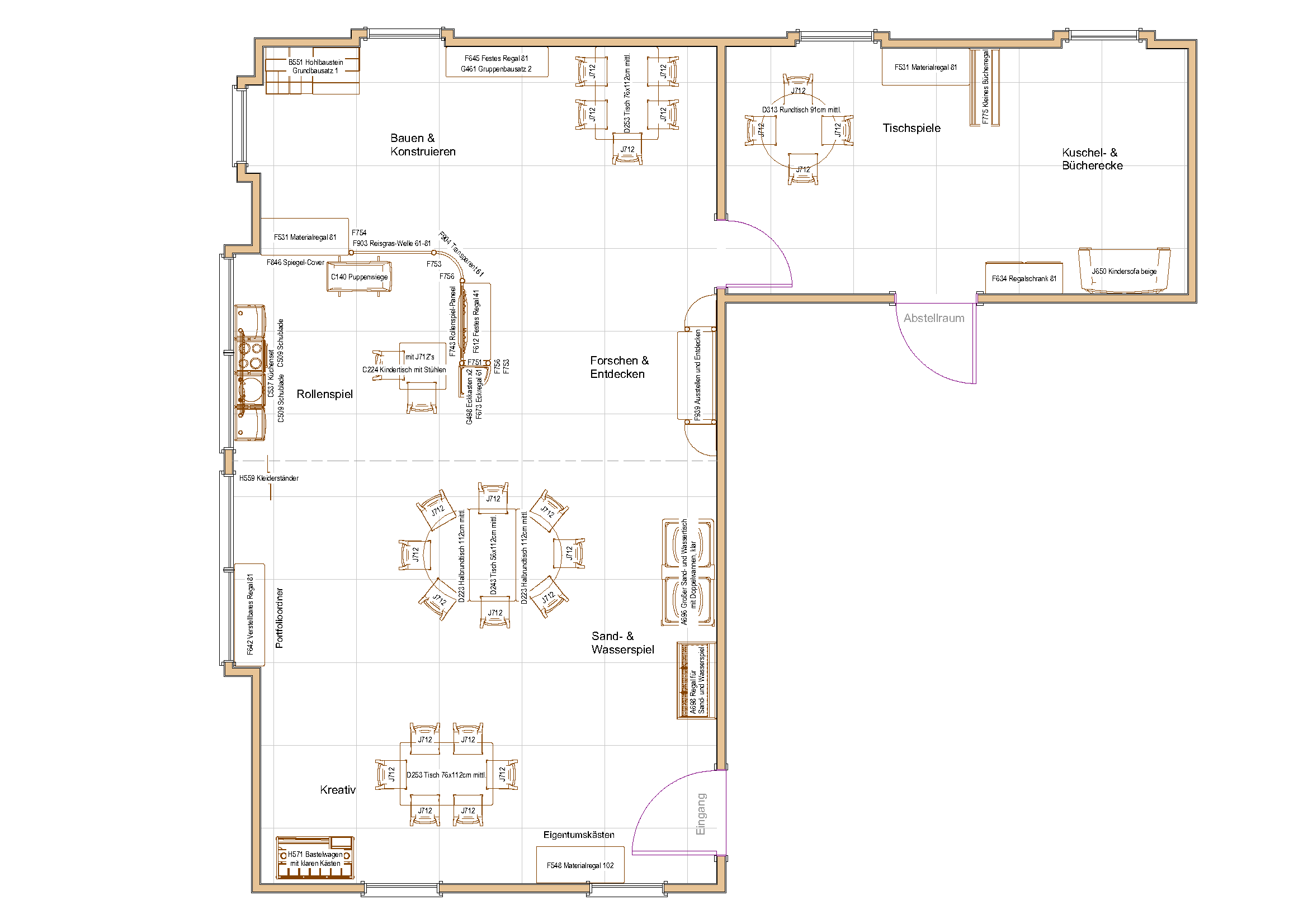Zweidimensionaler Raumplan eines Kindergartenraums (C)