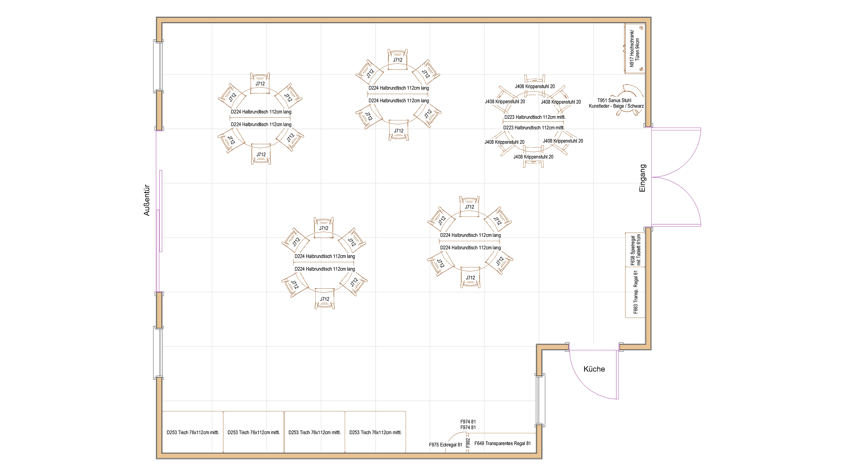 2D-Grafik eines Kinderrestaurants in einer Kita