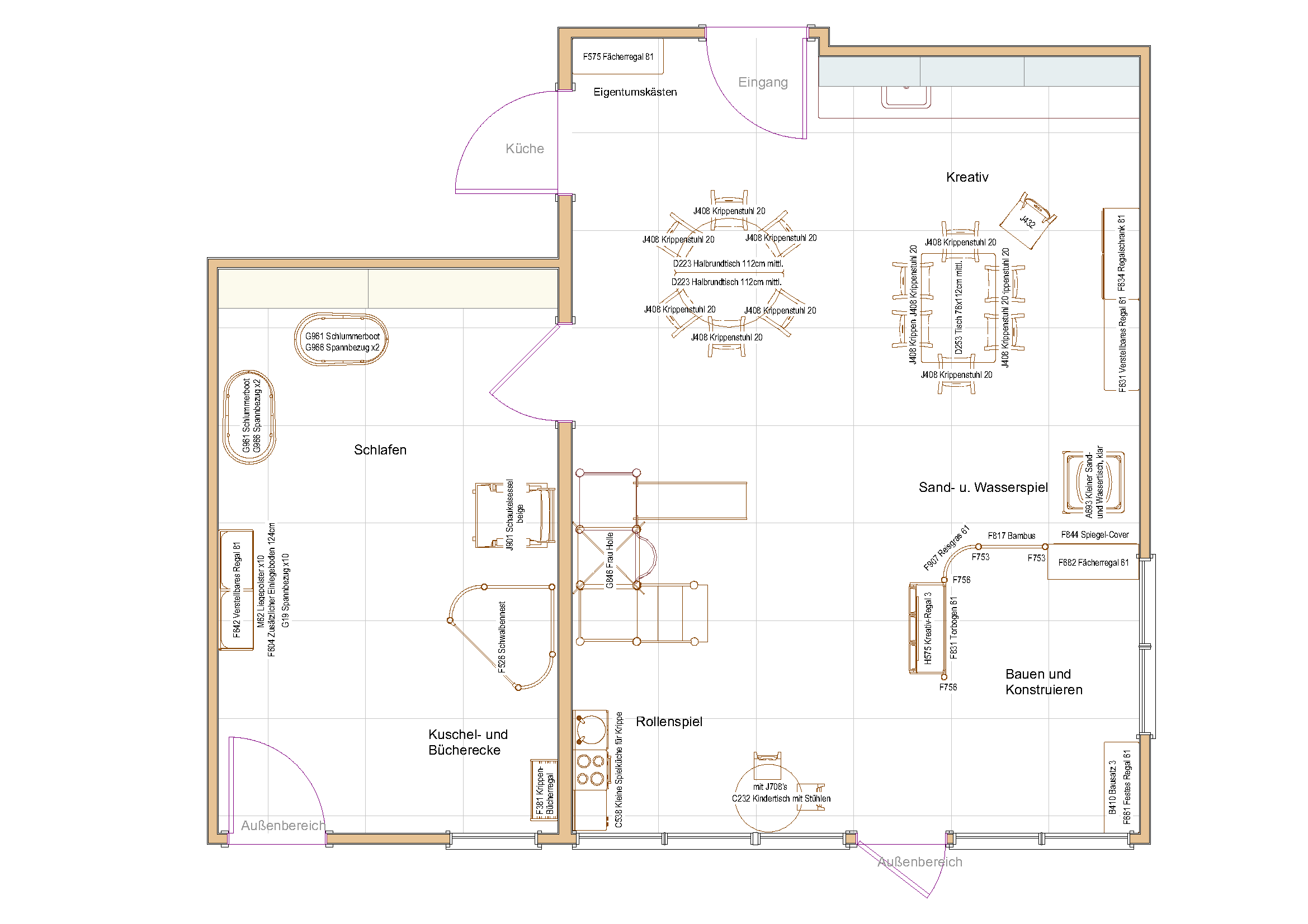 Zweidimensionaler Raumplan eines Krippenraums (A)