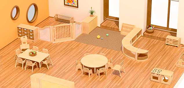 Desktop-Vorschaubild eines dreidimensionalen Raumplans eines Krippenraums (B)