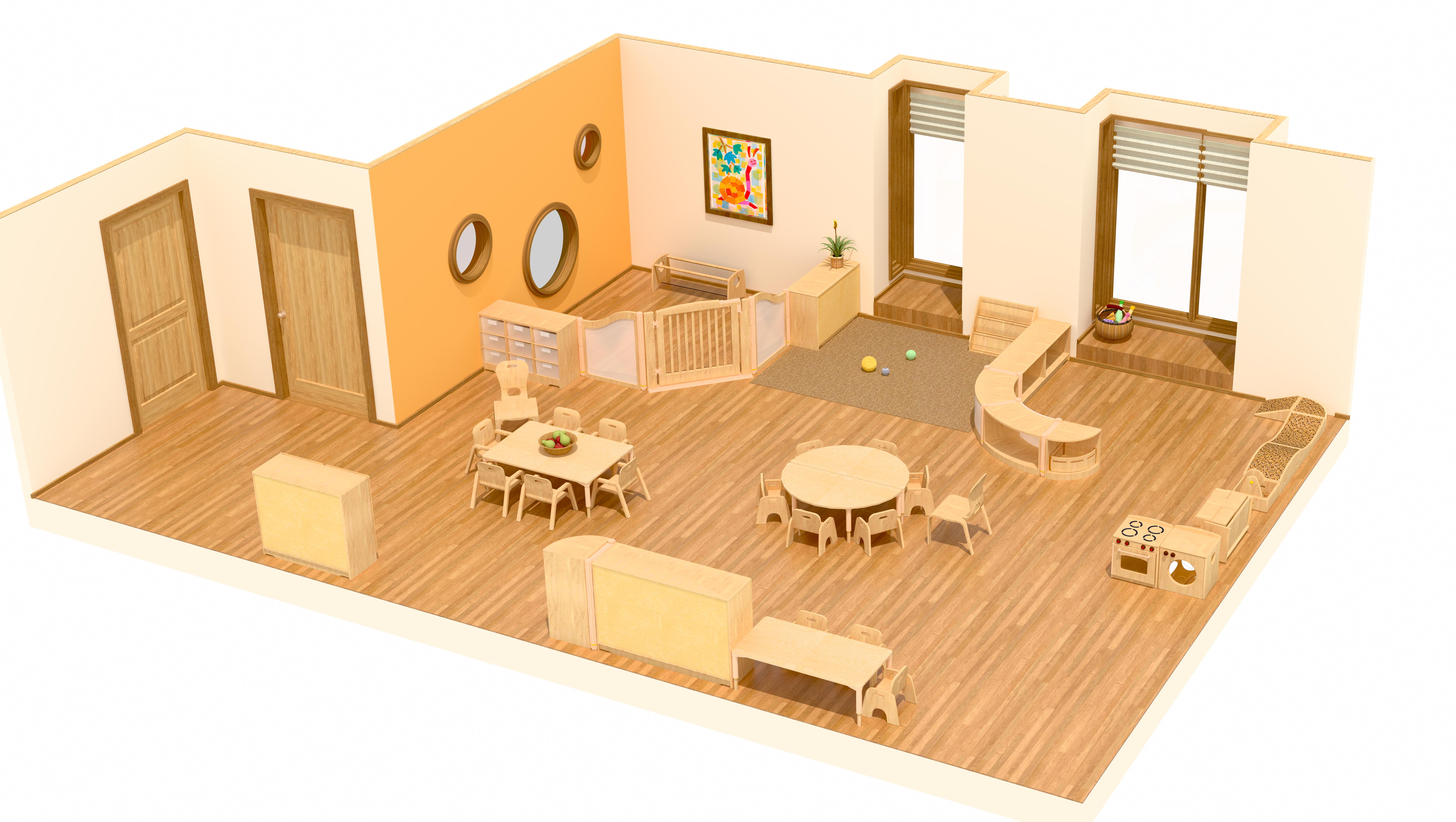 Dreidimensionaler Raumplan eines Krippenraums (B)