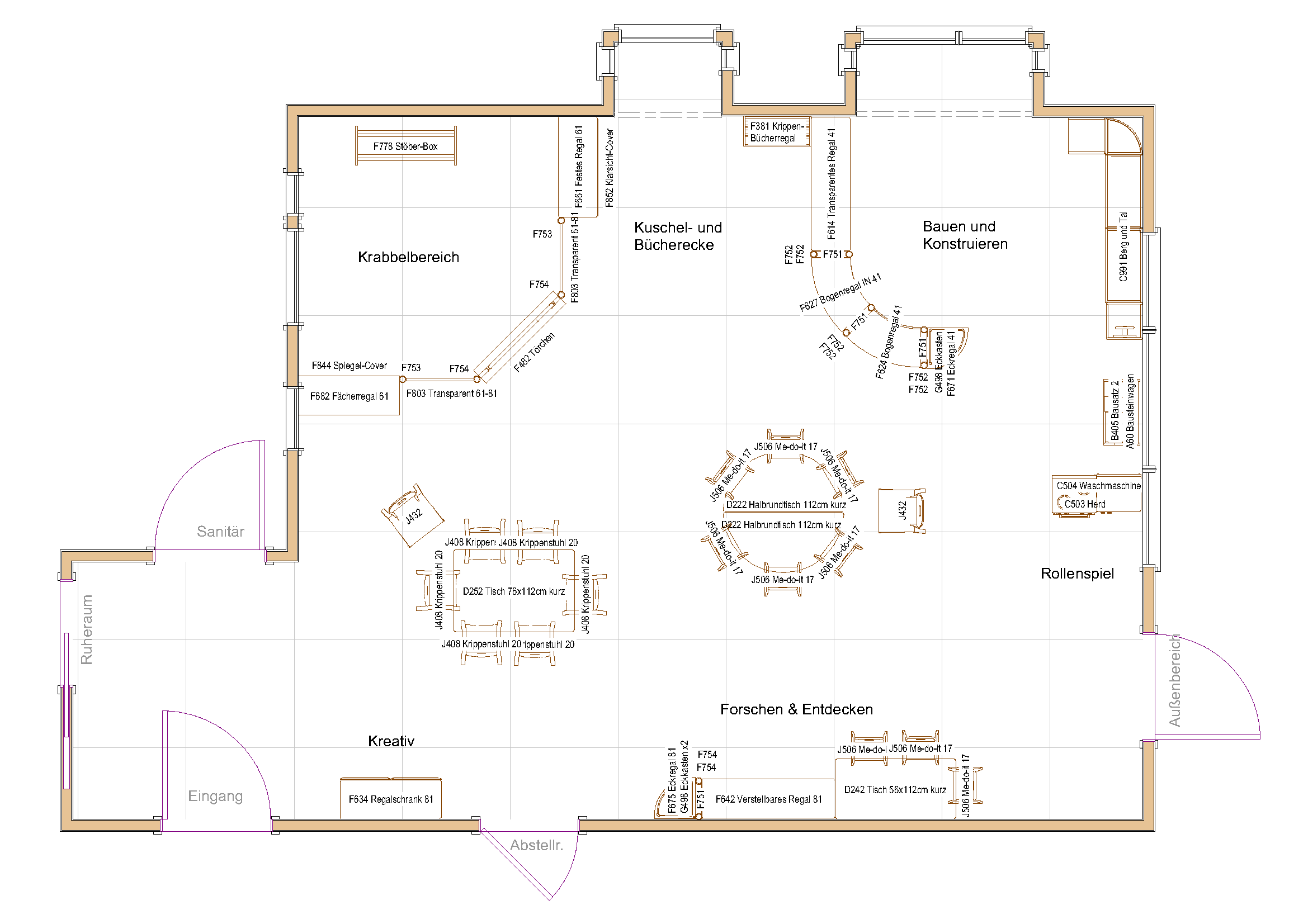 Zweidimensionaler Raumplan eines Krippenraums (B)