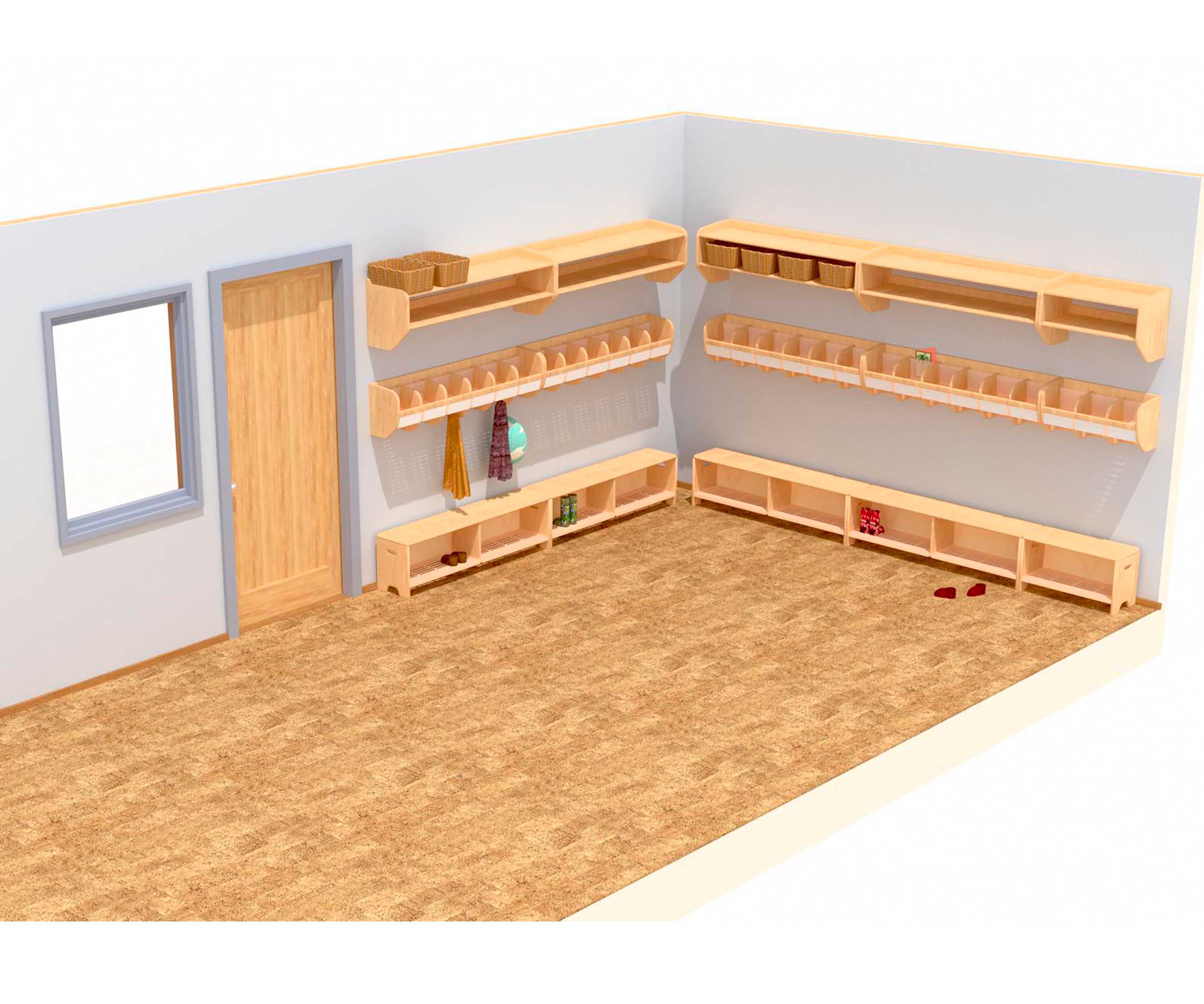 Dreidimensionaler Raumplan eines mittleren Garderobenbereichs (A) für Kinder