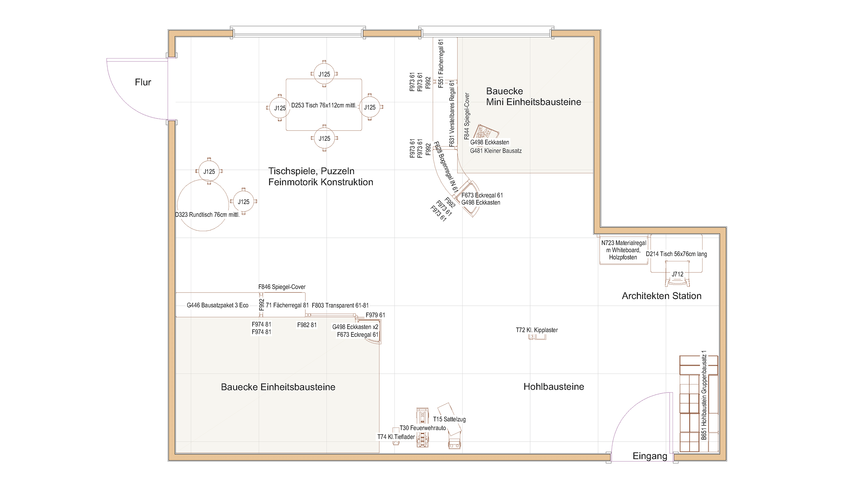 2D Zeichnung eines Bauraum in einer Kita