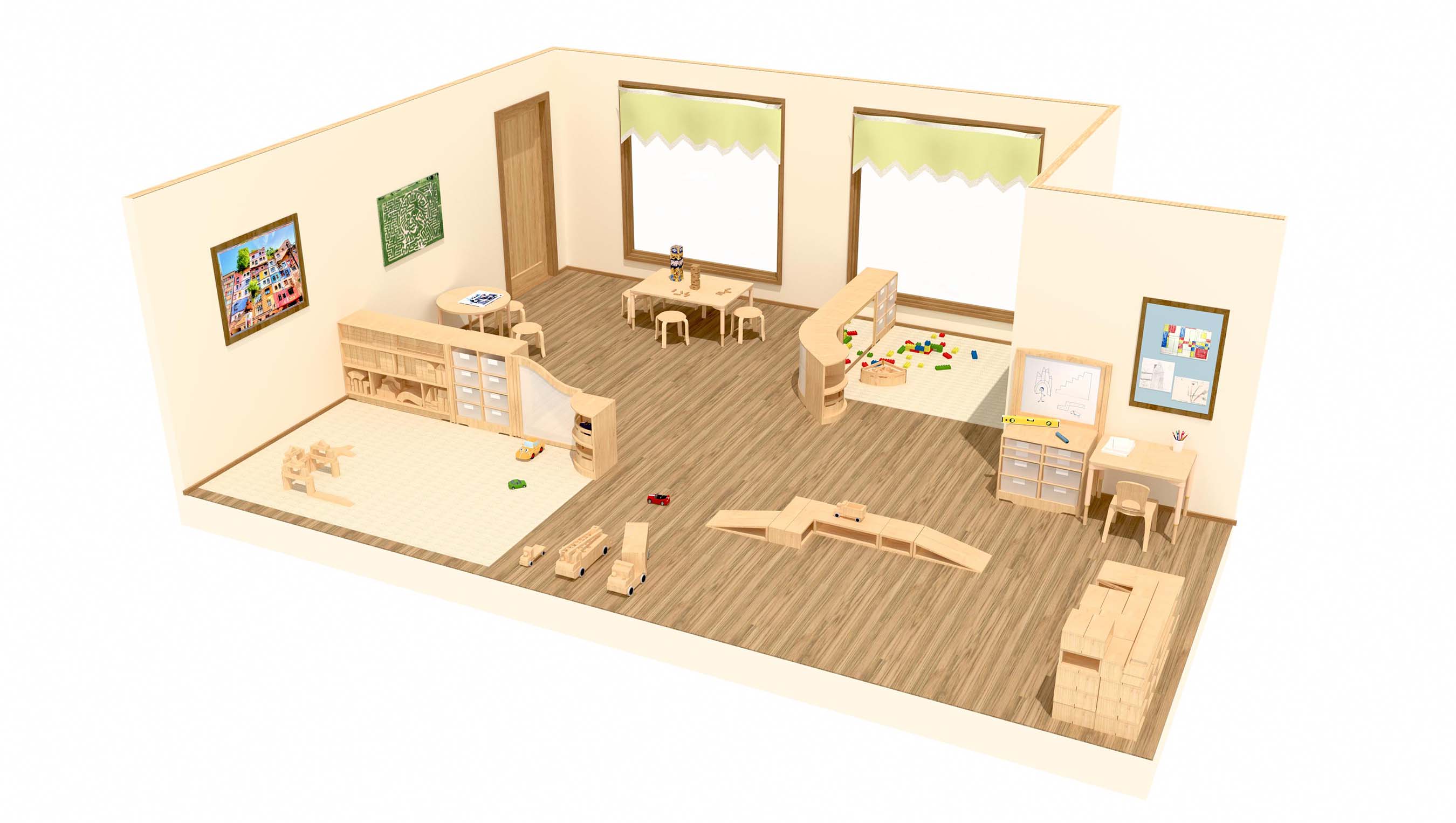3D Zeichnung eines Bauraum in einer Kita