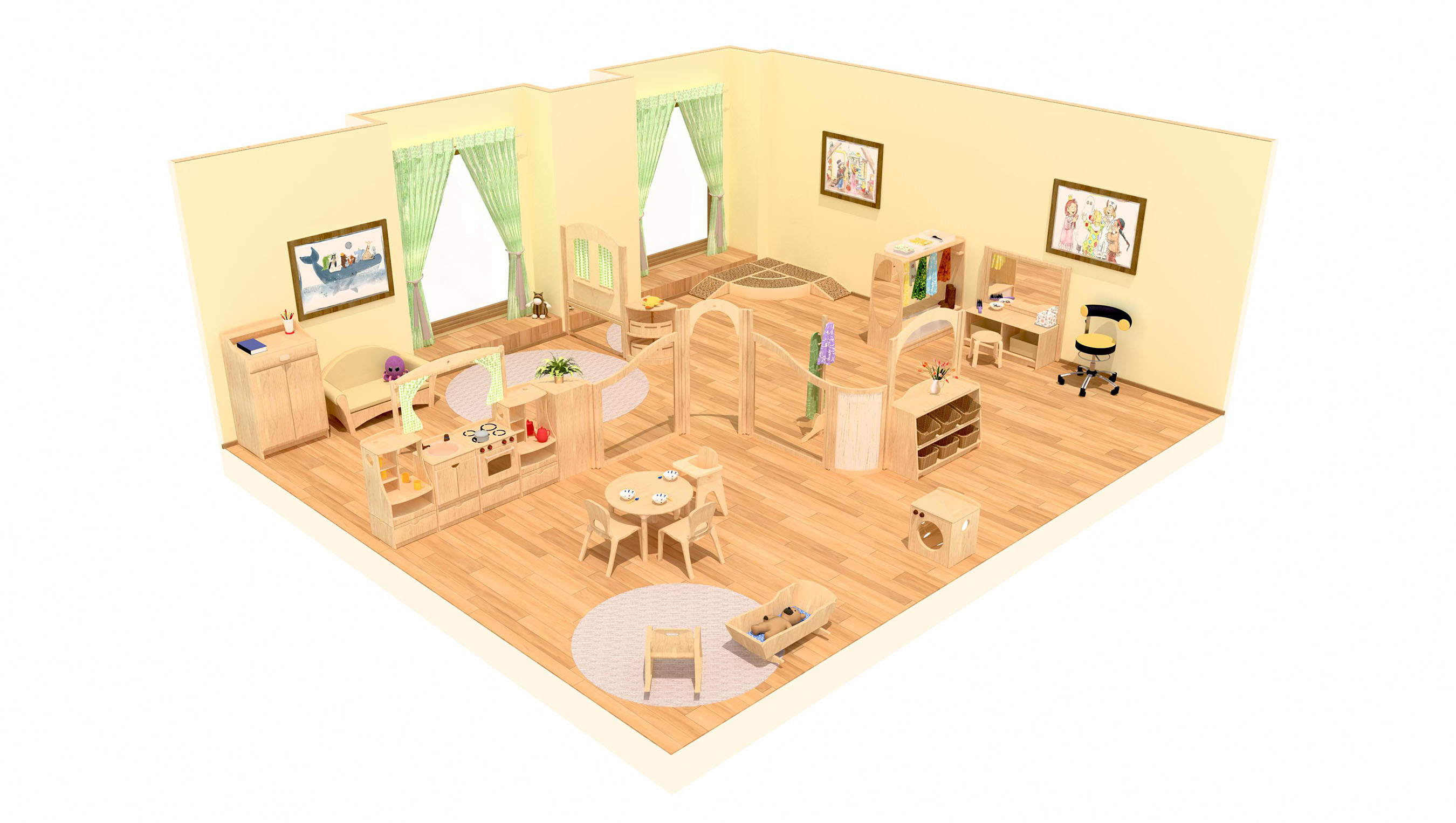 3D-Grafik eines Rollenspielraums nach dem offenen Konzept